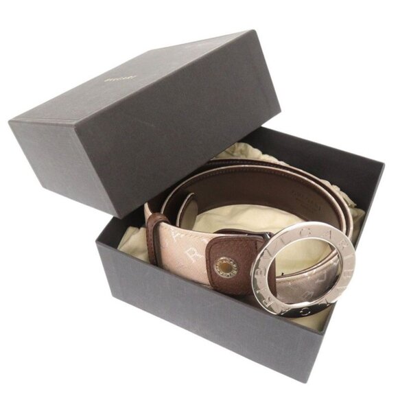Bvlgari Logomania Bvlgari Canvas Leather Beige Brown Belt 0469 main image 4